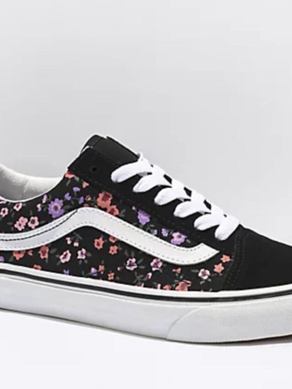 Vans Black Floral Low-Top Sneakers with White Laces